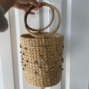 Embellished Woven Bucket Bag